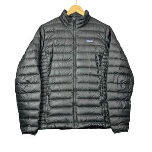 Patagonia Down Sweater Jacket Women XL Black Zip Goosedown Outdoors Puffer Coat